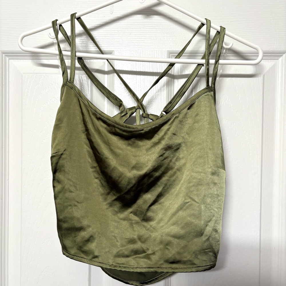 Green satin strappy top